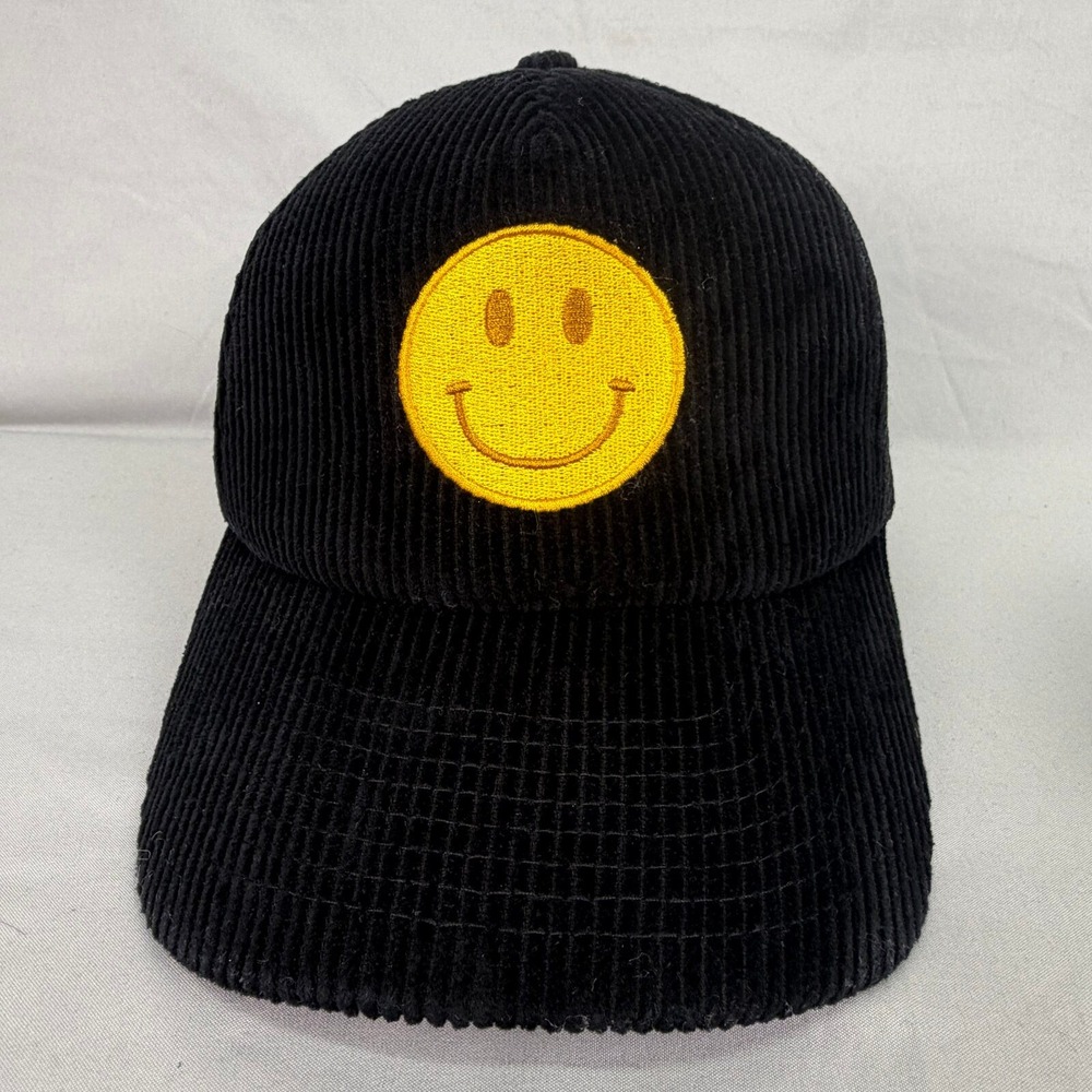 Unbranded Trucker Hat Smiley Face Unisex OSFM Black Corduroy Mesh Snapback
